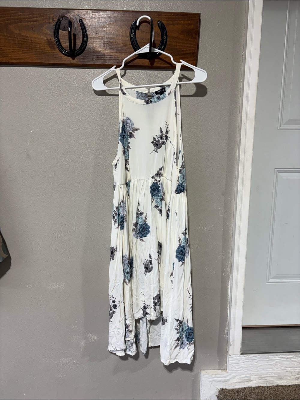 Torrid White Maxi Dress with Blue Floral Print